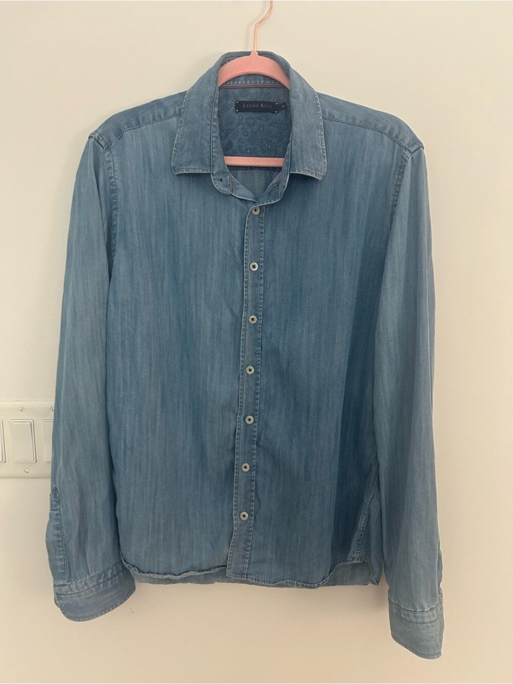 Stone Rose Men's M Blue Tencel Chambray Denim Look Button Down Shirt